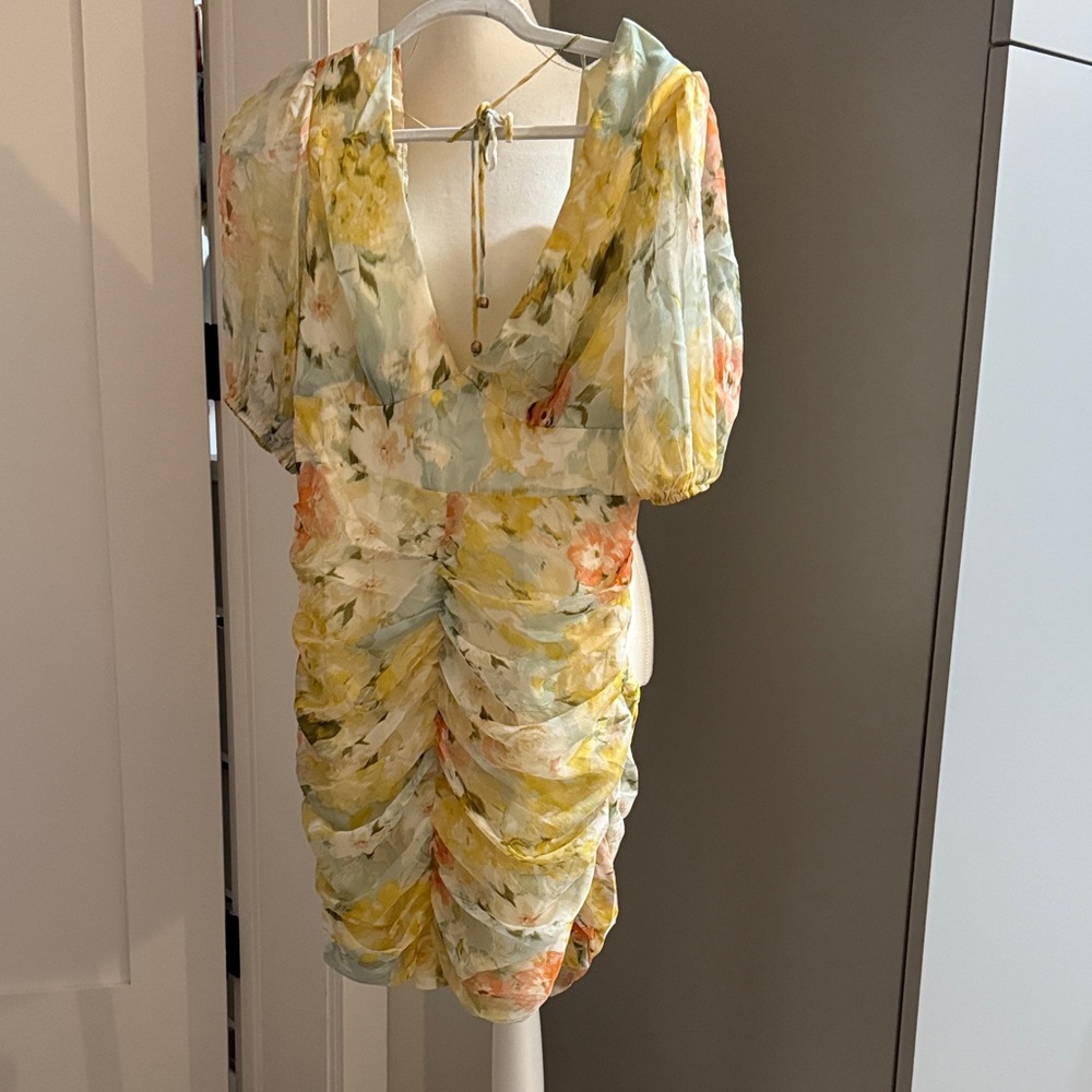 NWT HelloMolly Floral Ruched Dress with Puff Sleeves